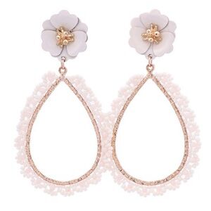 Ivory Teardrop Drop Flower Post Earrings